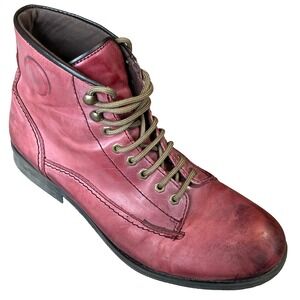 Zara Lace Up 6" Boots Red Leather Made in Portugal Mens 10 UK 9 EU 43‎